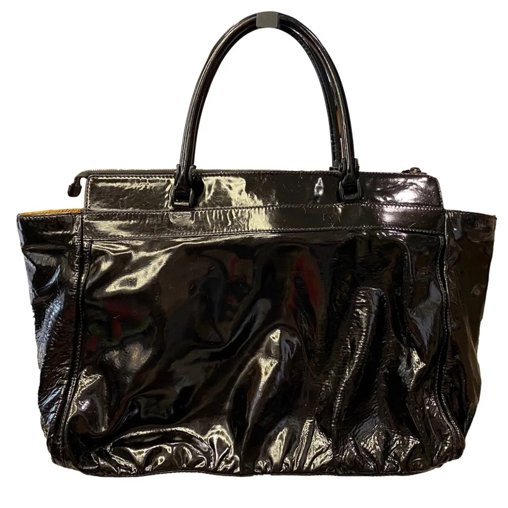 GUCCI Black Patent Leather Horsebit Tote Shoulder Bag - Recolored